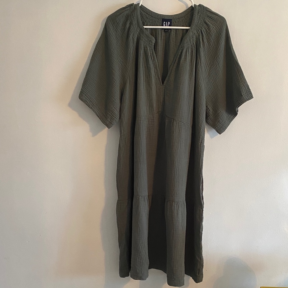 Gap new ladies green summer dress with pockets 100% cotton